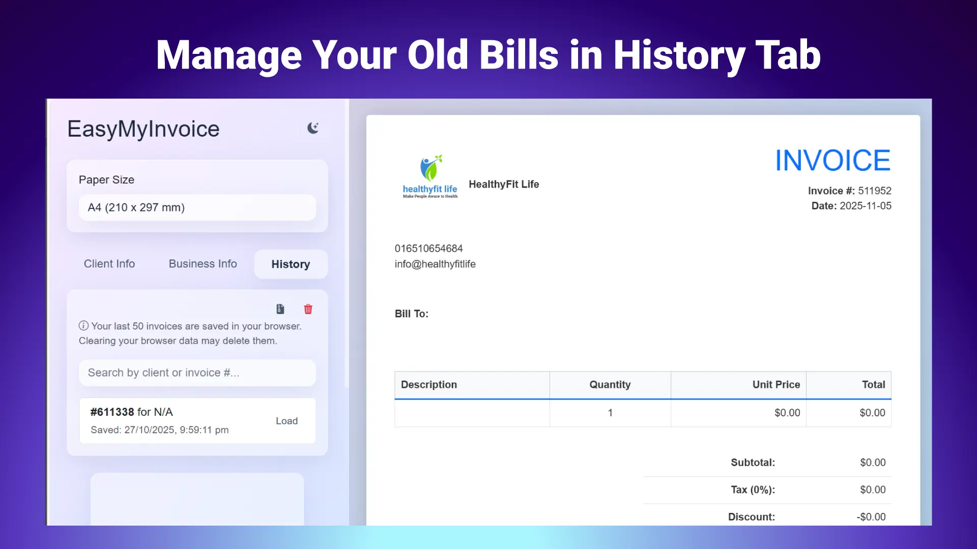 Invoice history list